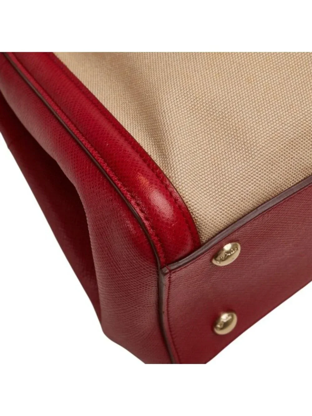 Prada Saffiano Canapa 2-Way Shoulder Bag Beige Red Canvas Leather